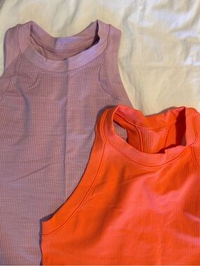 TWO PACK Athleta Ribbed Tank Tops in Lavender and Bright Orange